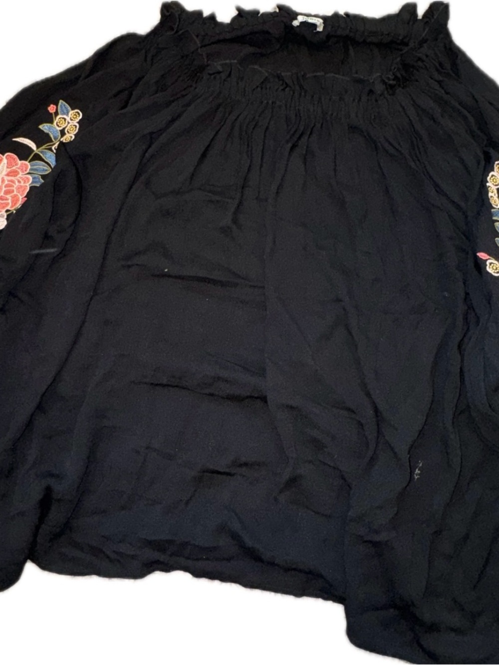 Black Women's Peasant Blouse with Embroidered Sleeves